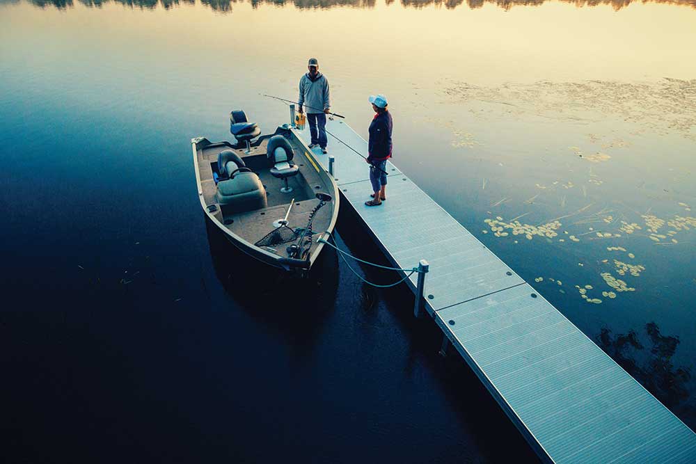 FLOE aluminum sectional dock installed on residential lakefront