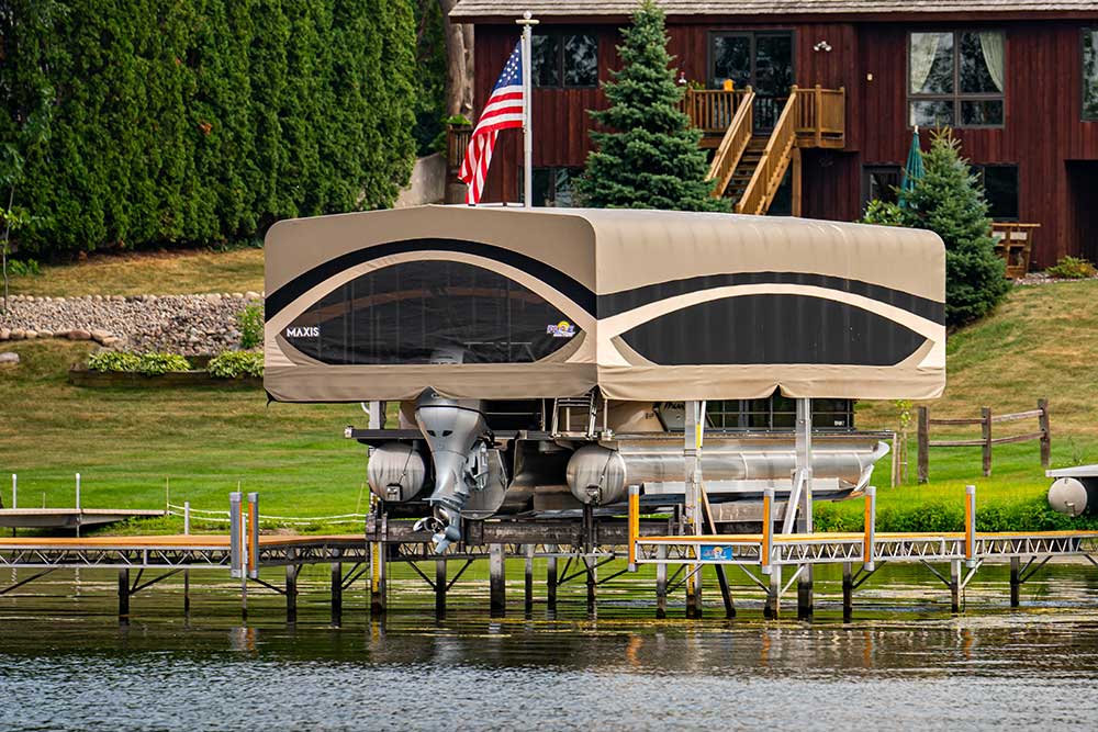 FLOE aluminum roll-in dock installed on residential lakefront